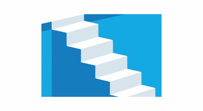 Stylized isometric view of white stairs ascending against a blue background