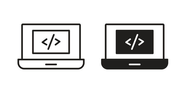 Display code icon with editable stroke and solid design vectors