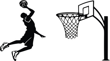 Basketball Player Slam Dunk Silhouette Set Collection Isolated on White Background. ©  Creative Design 