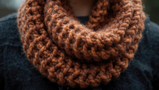 Chunky hand knitted snood scarf showcasing two continuous loops