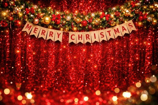 Vibrant red sequin backdrop paired with festive banner for Christmas design concepts