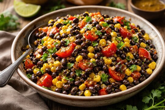 Zesty salad combining black beans, corn, and cumin dressing for a tasty meal
