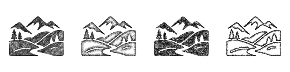 Obraz premium Monochrome sketch green valley icon design set