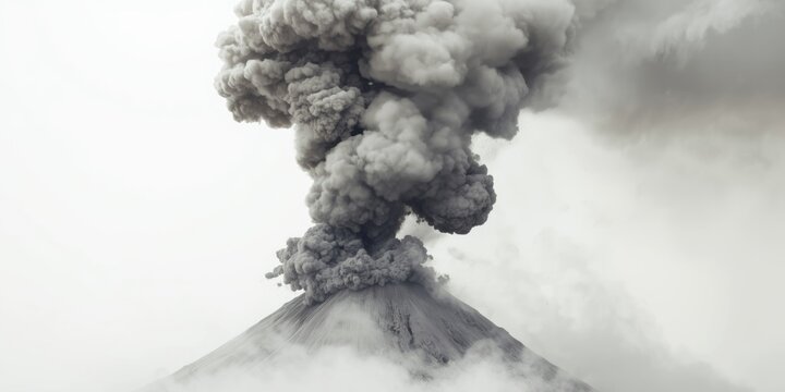 Volcanic Ash Eruption Billowing Into the Sky Dramatic Scene, Overcast Atmosphere