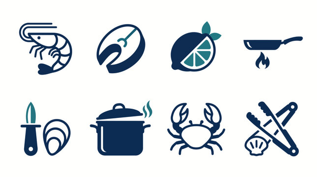 Seafood vector icons for culinary use