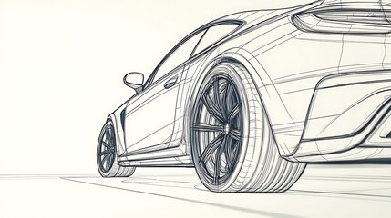 Fototapeta premium Minimalist car outline sketch simple high resolution picture
