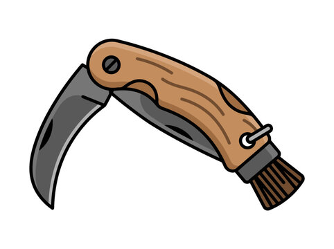 Folding pruning knife with a wooden handle isolated on a white background