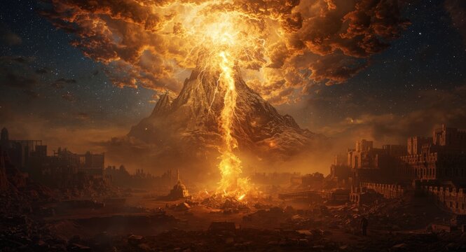 Artistic depiction of New Testament scenes with biblical apocalypse and ancient night sky background