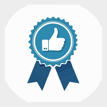 Blue Ribbon with Thumbs Up Icon