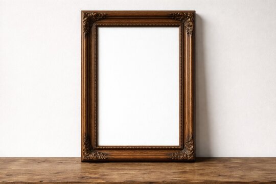 Antique wooden frame mockup in vertical 2x3 A4 size with white clean backdrop