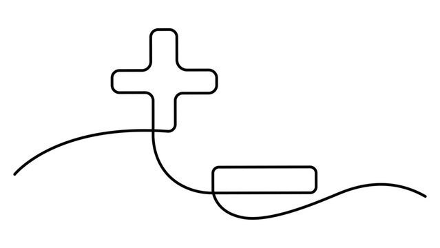 Continuous line drawing of plus and minus signs, math symbols concept 