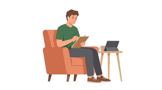 Male Psychiatric Nurse Taking Notes During Telepsychiatry Call
