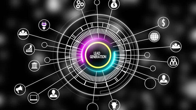Lead generation digital marketing concept with animated tech and circular infographic interface business growth