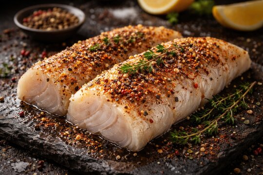 Seasoned fillet of Atlantic wolffish with ground spices
