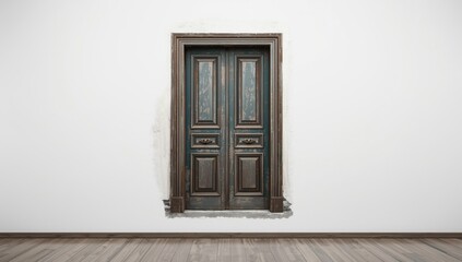 Obraz premium Aged Rustic Door Artwork Isolated on White, Detailed Wood Texture