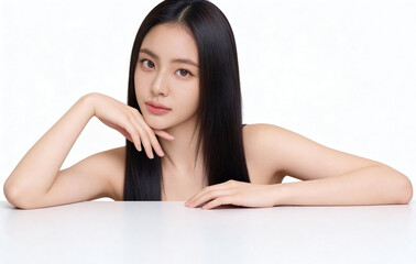 Fototapeta premium a beautiful influencer asian woman on white background