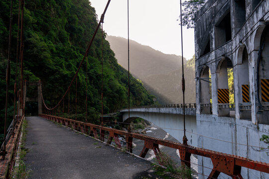 Ning'an suspension bridge spanning a deep canyon in taroko national park
