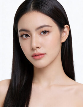 a beautiful influencer asian woman on white background
