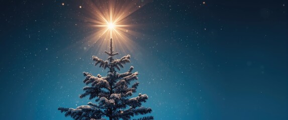 Obraz premium Bright star of holiday season glowing over a luminous night sky rich with twinkling lights and Nativity spirit