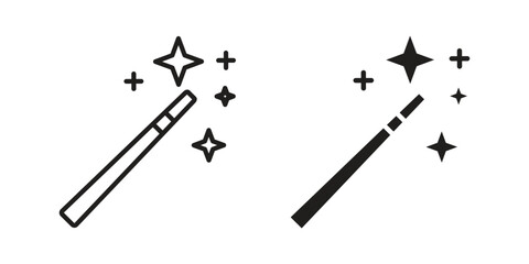 Obraz premium Magic wand icon with editable stroke and solid design vectors