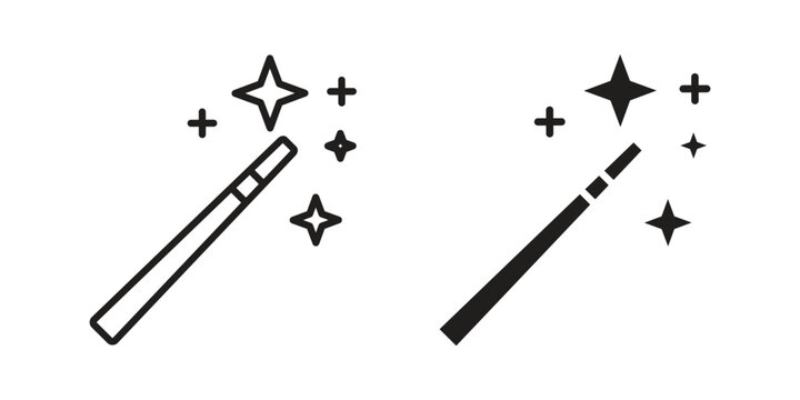 Magic wand icon with editable stroke and solid design vectors