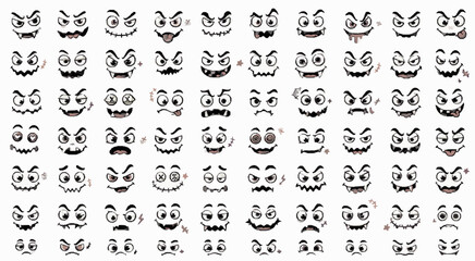 Fototapeta premium Halloween Spooky Expression Icons Pack with Isolated Funny Eyes, Mouths, Brows, Smiles, Reaction Faces and Playful Cartoon Emotion Design Elements