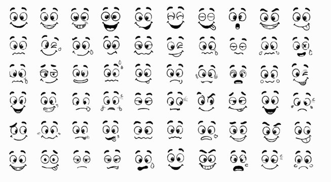 Minimal Monochrome Expression Icons Pack with Isolated Funny Eyes, Mouths, Brows, Smiles, Reaction Faces and Playful Cartoon Emotion Design Elements