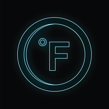 Glowing blue fahrenheit symbol representing temperature and weather conditions