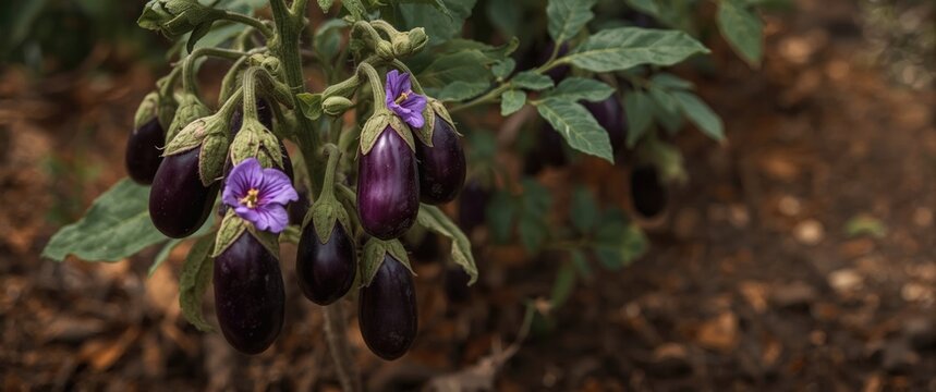 Aubergine plant showcasing fruit growth in Solanaceae group