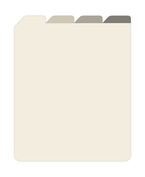 Minimalist paper folder sheet layout with top index tabs.