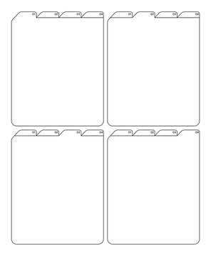 Minimalist outline folder tabs template with numbers for print on transparent background.	