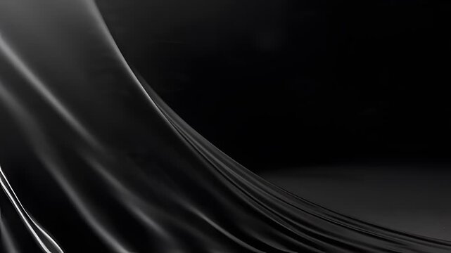 Elegant flowing black silk fabric with smooth texture and shadows