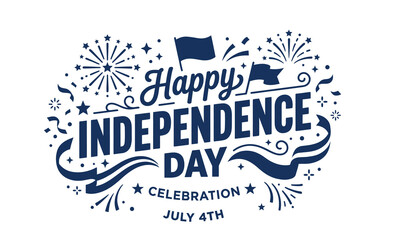Obraz premium Festive independence day 4th july typography with fireworks and american flag illustration for patriotic celebrations