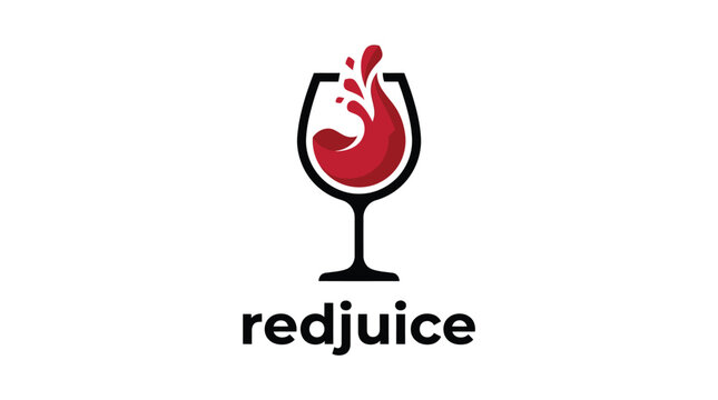 Red juice logo design with splash in wine glass.