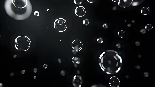 Floating transparent bubbles against dark background in abstract design