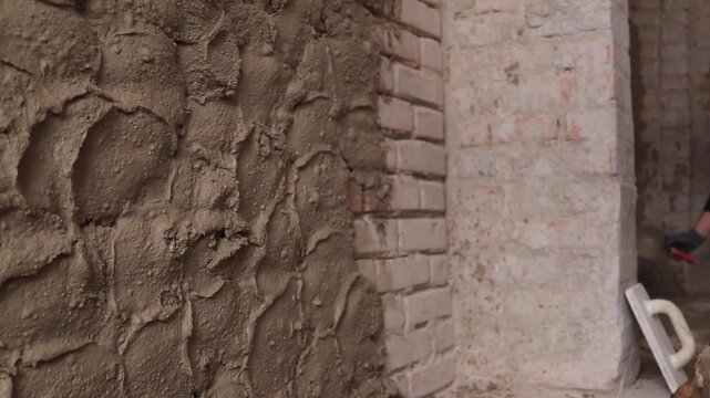 Students perform plastering work in a training workshop during a practical construction lesson.