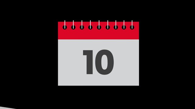 Interactive Calendar Animation, Counting from 1 to 30 with a torn paper effect, with a black screen background. 4K video, Time Flow Concept.