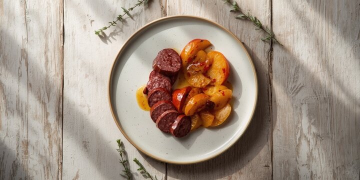 Artisanal French blood sausage served with warm sauted apples