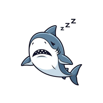 Vector illustration of a sleepy ghost shark chimaera mascot featuring soft blue and gray skin tones, large drooping eyes, and a relaxed dorsal fin, isolated on a white background.