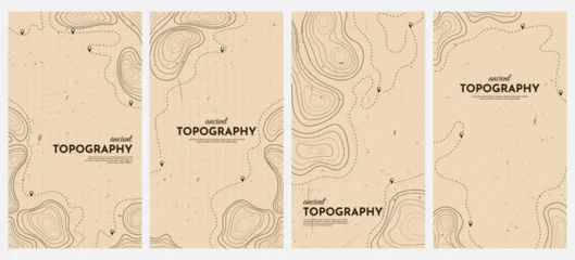 Vector illustration. Vertical topographic map patterns. Minimalist contour lines on old paper style background. Abstract, organic terrain shapes for modern design layouts, flyers, leaflets, vouchers © VVadi4ka
