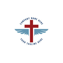 Fototapeta premium Vintage Christian Cross With Angel Wings Logo Vector Illustration