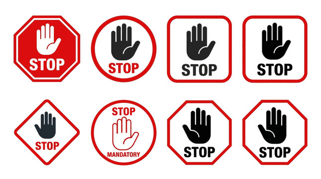 Stop signs with hand gestures.