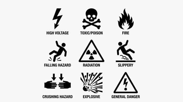Warning signs and hazard symbols icons.