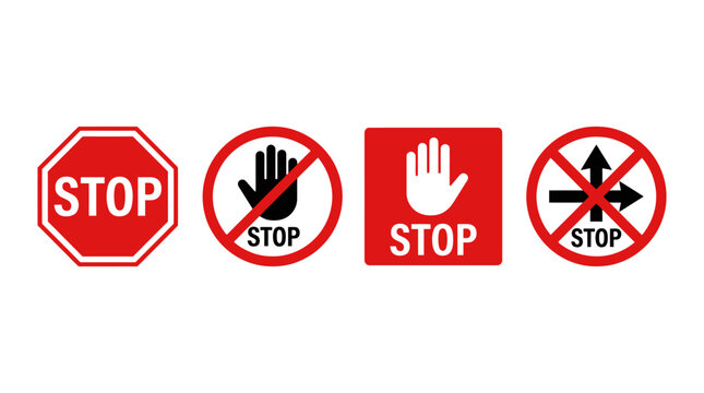 Different stop signs on white background.