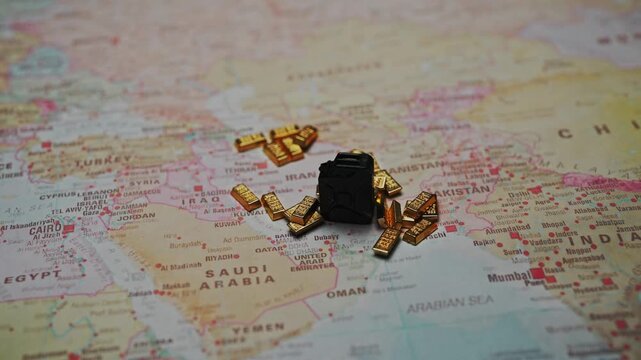 Oil on Iran map resource wealth concept.