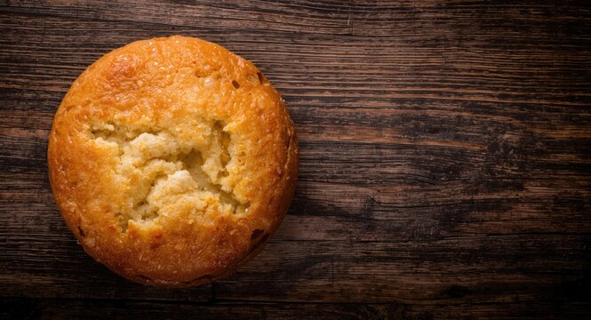 Cassava cake on wooden background with copy space for text