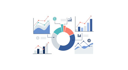Fototapeta premium Financial Data Analytics Infographic Vector with Business Growth Charts and Graphs on White Background