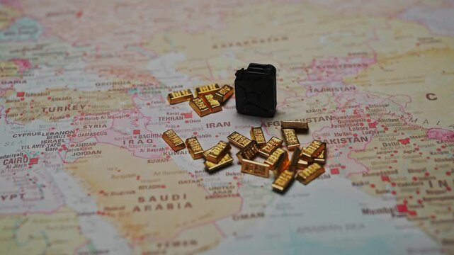 Oil on Iran map resource wealth concept.