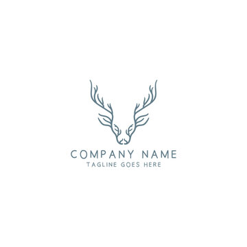 Minimalist Deer Head Tree Branch Line Art Logo Vector Illustration