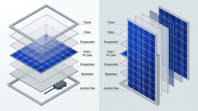 Parts of pv panels. Parts of solar panel. Photovoltaic system. Solar panel components vector infographic element, illustration isolated on white ... See More